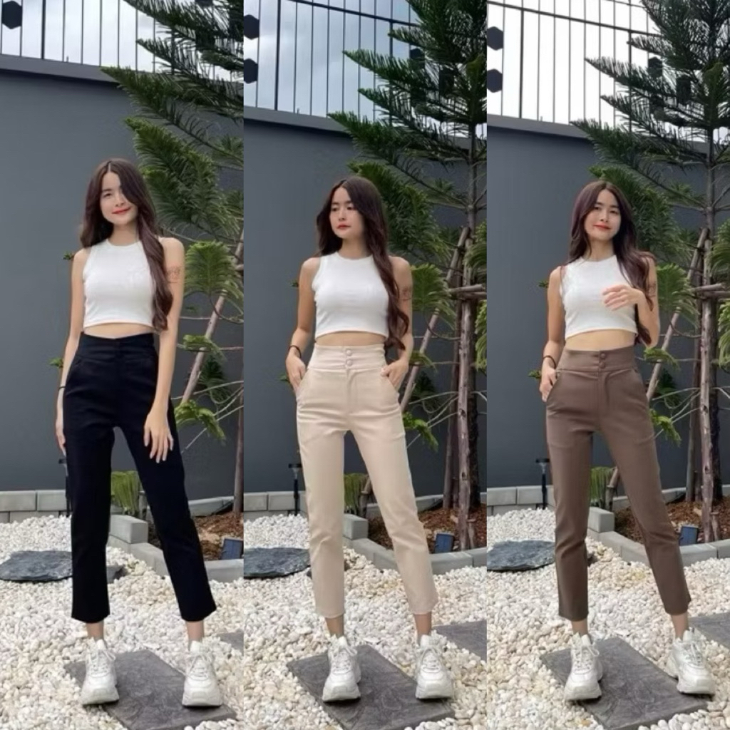SALE🚨 Size:S-3XL กางเกง7ส่วน 2 กระดุม ผ้าดับเบิ้ล ยืดเด้ง