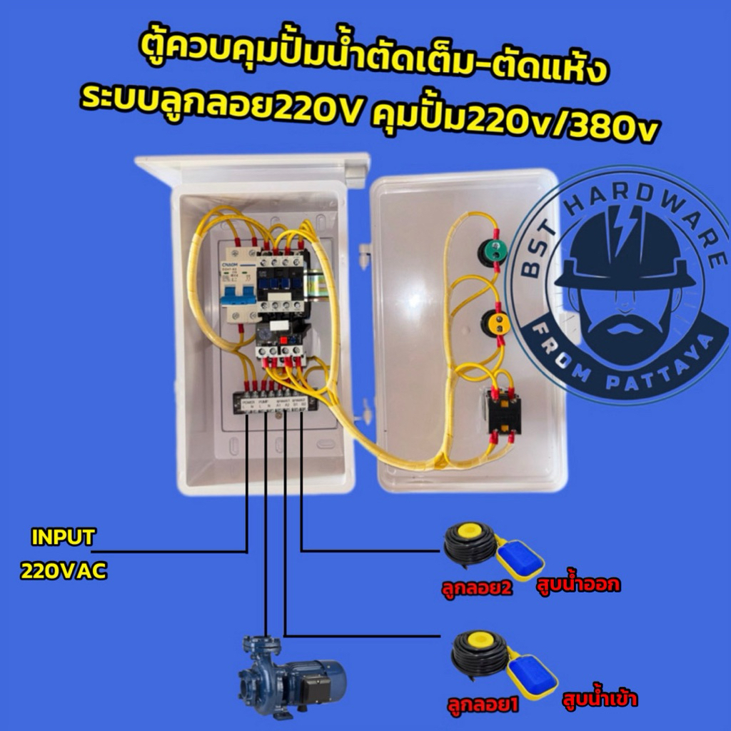 ตู้คอลโทรลปั้มน้ำ มอเตอร์ ตัดเต็มตัดแห้ง 220vac 0.5-3Hp 2ลูกลอย