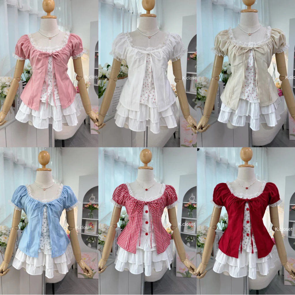 เสื้อแขนตุ๊กตาผูกโบว์หน้า แต่ง 2 ชั้น อก 28-40 นิ้ว thumbnail 4
