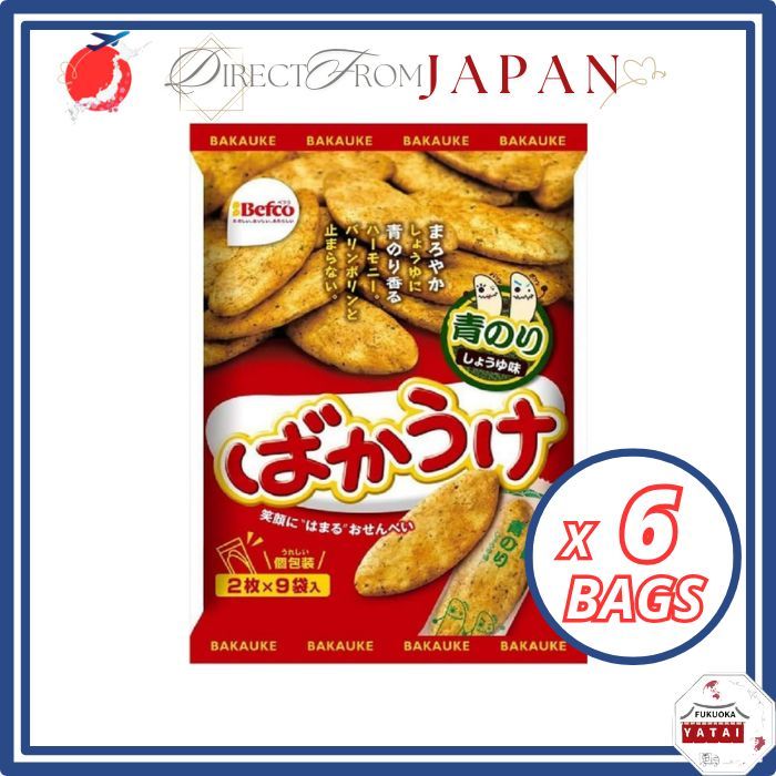 Befco Bakauke Aonori Soy Sauce Rice Crackers 18pcs x6 Japanese snack 【 Direct from Japan 】