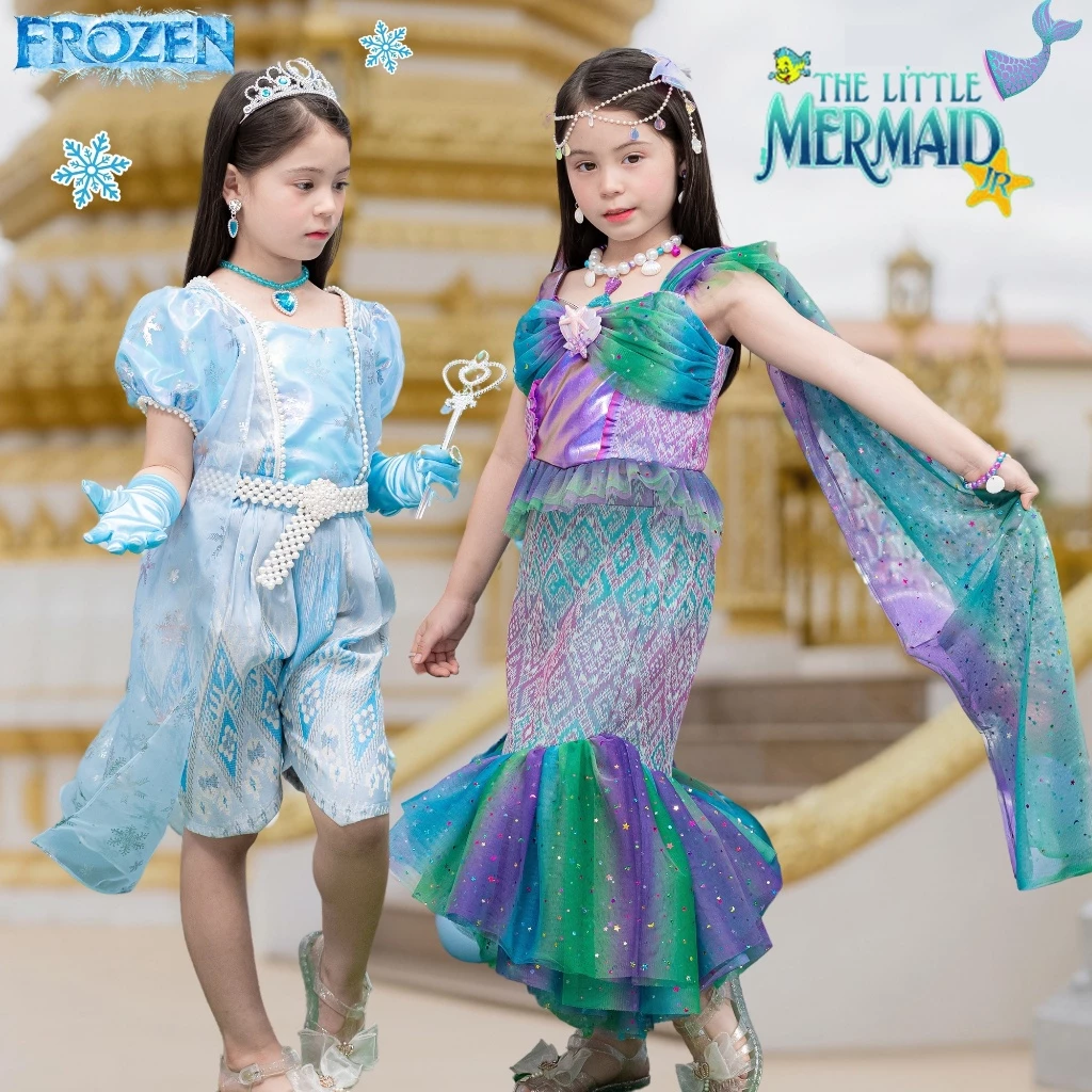 ชุดไทยเด็ก ชุดไทย เจ้าหญิง ดิสนีย์ สโนว์ไวท์ แอเรียล เอลซ่า Elsa Ariel Rapunzel Disney Princess