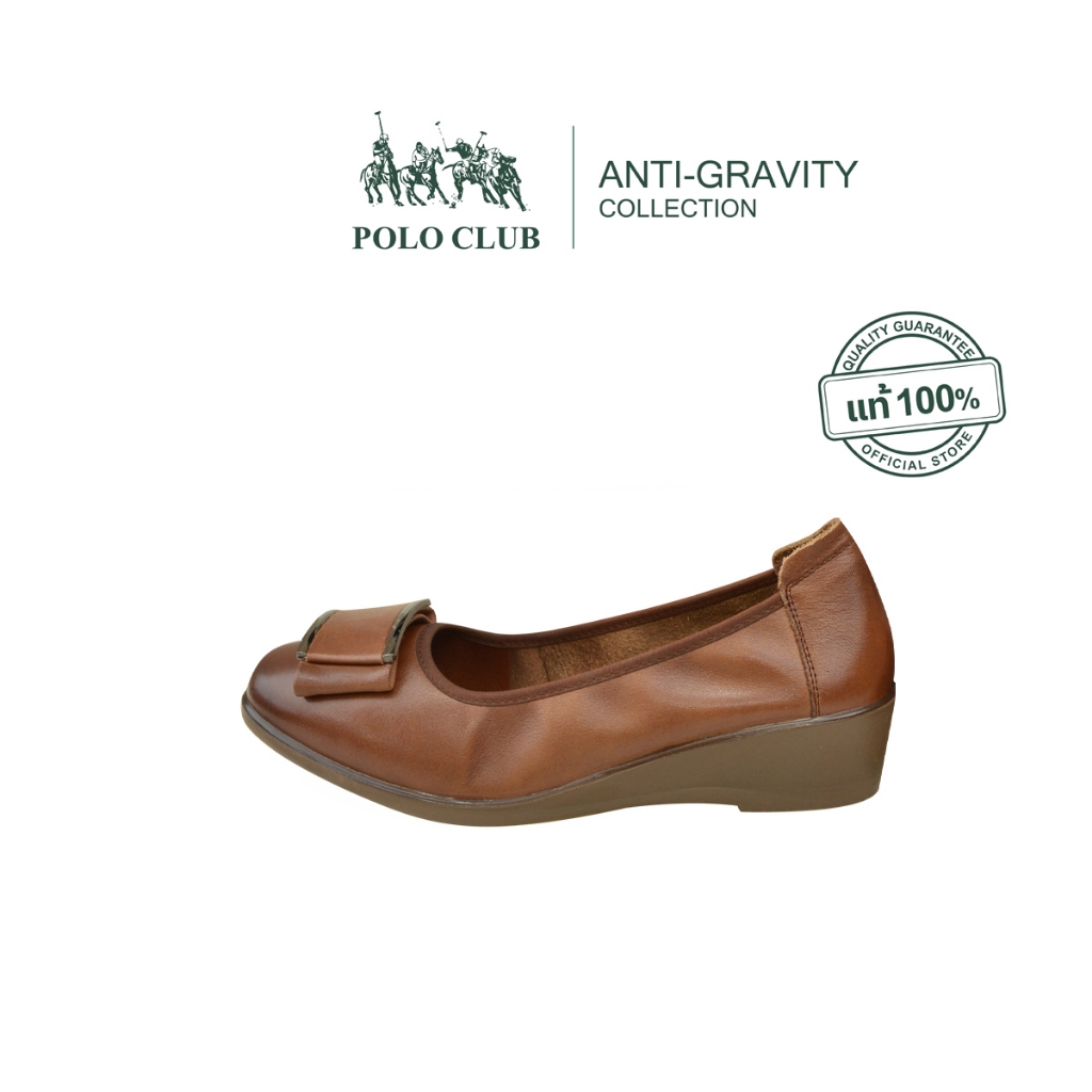 POLO CLUB รองเท้าหนัง รุ่น AG-1835 สีน้ำตาล | รองเท้าคัดชูผู้หญิง สูง 1.5 นิ้ว