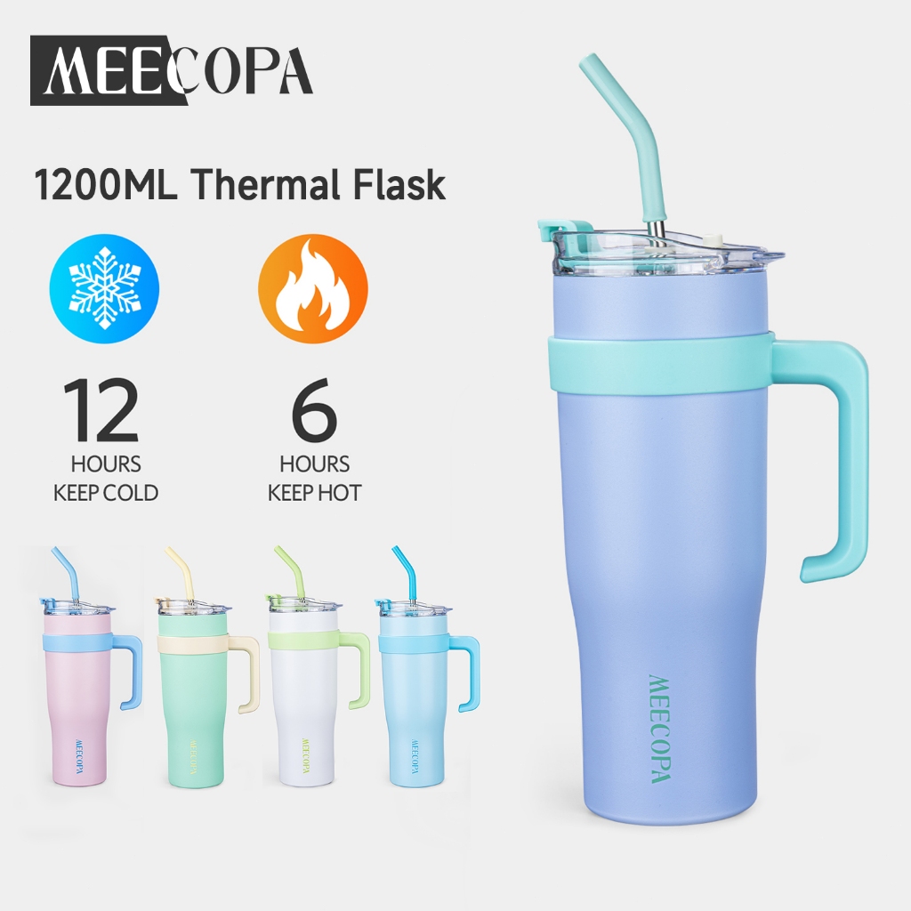 MEECOPA แก้วเก็บความเย็นพร้อมหลอดดูด 1200ML สเตนเลส304 พร้อมหูจับอเนกประสงค์ พร้อมหลอดดูด