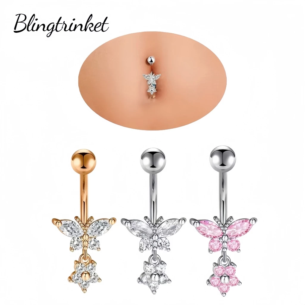 Bling Trinket🎐แหวนสะดือรูปผีเสื้อ ไม่ต้องเจาะสะดือ เซ็กซี่และเย้ายวน คุณภาพสูง เครื่องประดับแฟชั่น
