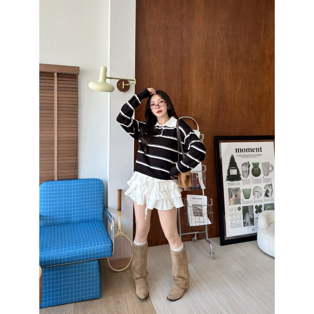 เสื้อไหมพรมแขนยาวสเวตเตอร์ ลายริ้ว เนื้อนุ่ม ไหมพรมเนื้อเกรดพรีเมี่ยม Cookie Bear ราคา ถูกที่สุด ดีลบีเคเค แกลเลอรีภาพที่ 2