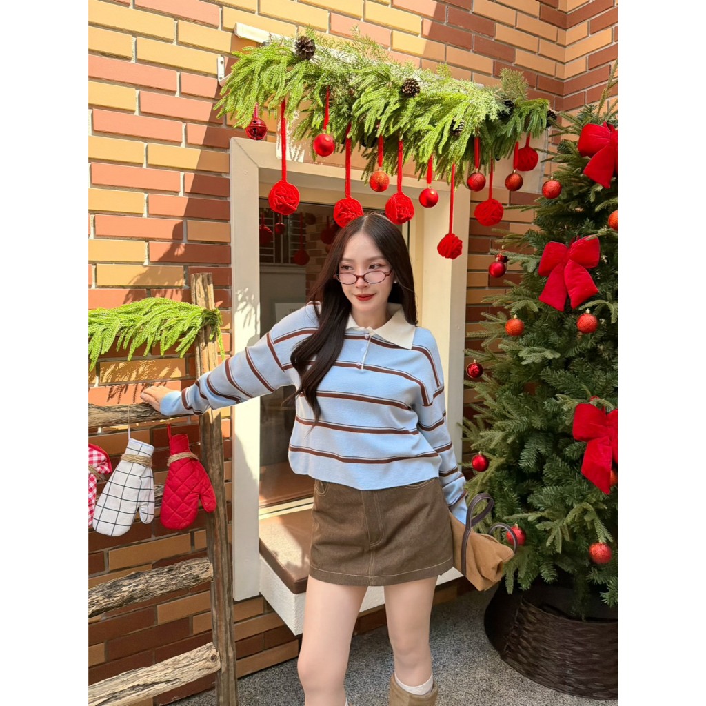 เสื้อไหมพรมแขนยาวสเวตเตอร์ ลายริ้ว เนื้อนุ่ม ไหมพรมเนื้อเกรดพรีเมี่ยม Cookie Bear ราคา ถูกที่สุด ดีลบีเคเค แกลเลอรีภาพที่ 8