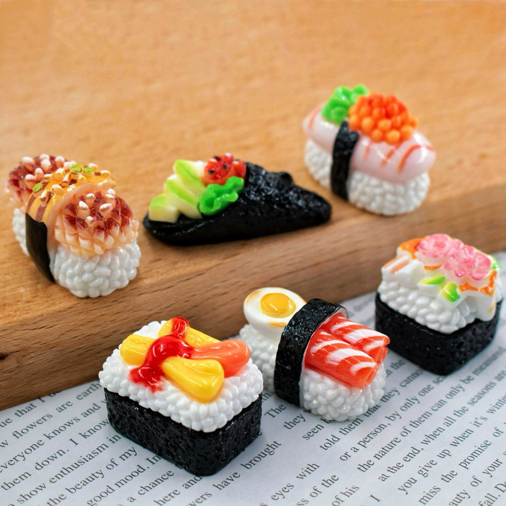 12 ชิ้น ซูชิโรล 3 มิติแสนอร่อย เครื่องประดับตกแต่งเรซิ่น DIY พร้อมส่งในไทย สำหรับตกแต่งบ้านและของขวัญของสะสม