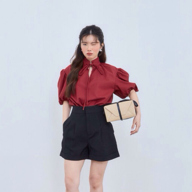 Realoose l Ribbon top (cherry) เสื้อคอผูกแขนจั๊ม bestseller ของทางร้าน สีใหม่จำนวนจำกัด