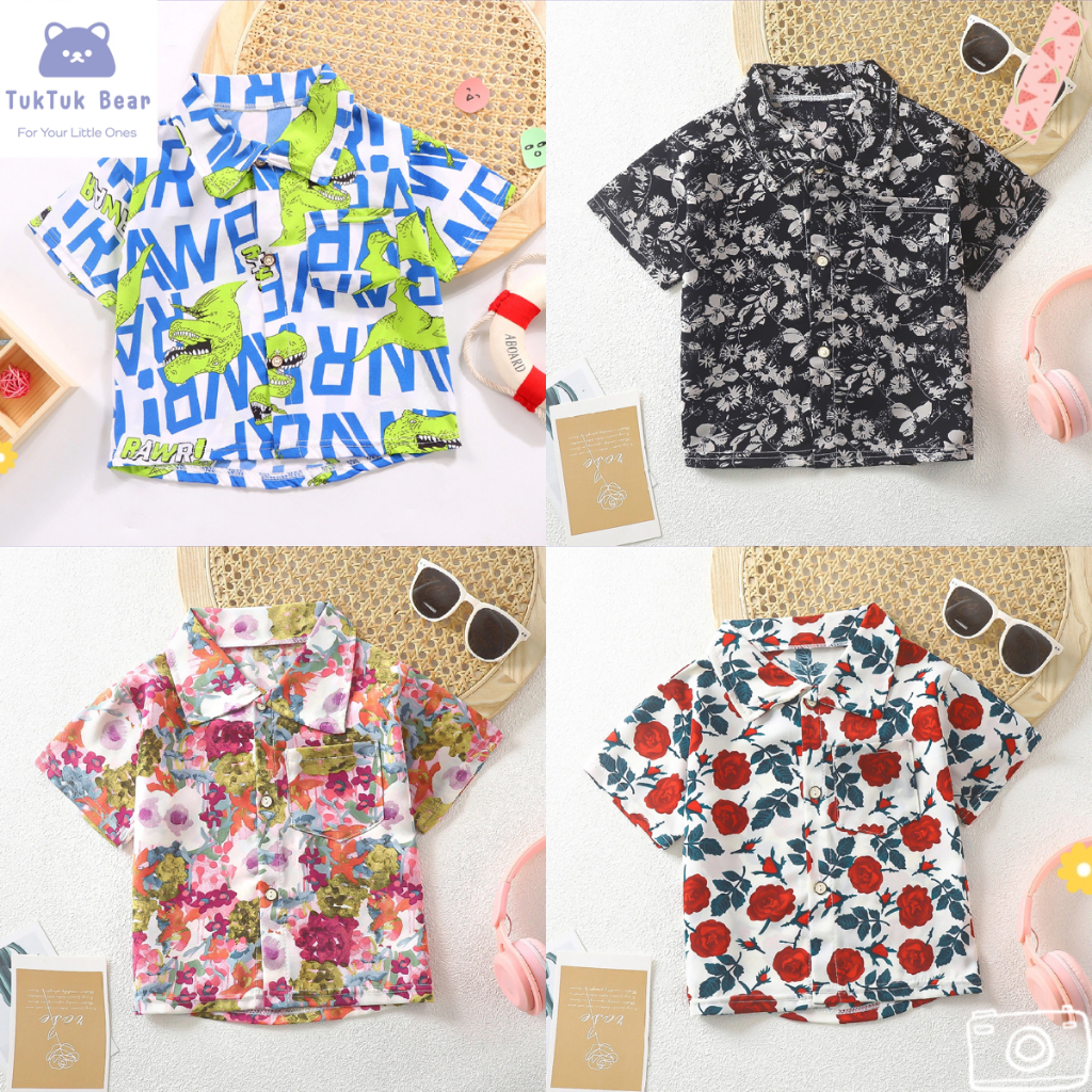 เสื้อฮาวายเด็ก เสื้อแขนสั้นเด็ก แฟชั่นฤดูร้อน ลายสดสวย ใส่เที่ยวทะเล พร้อมส่ง
