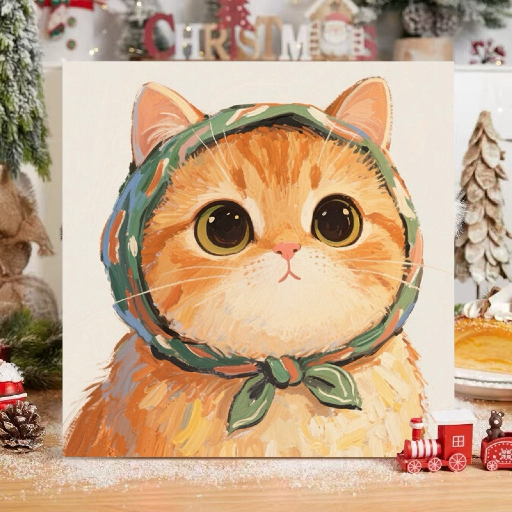 🐱DIY น้องแมว แมวน่ารัก ระบายสีตามตัวเลข พร้อมสี ขนาด 20x20 กรอบรูป ติดผนัง ระบายสี Diy แมว ของขวัญ