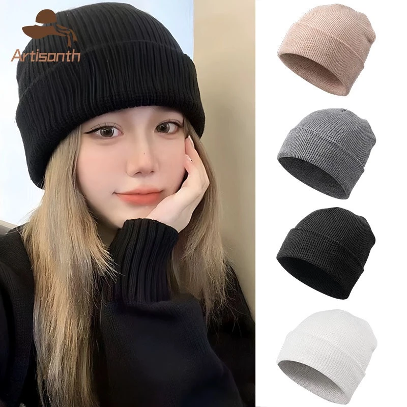 หมวกซ้อนกัน สีพื้น สไตล์เกาหลี อบอุ่น อเนกประสงค์