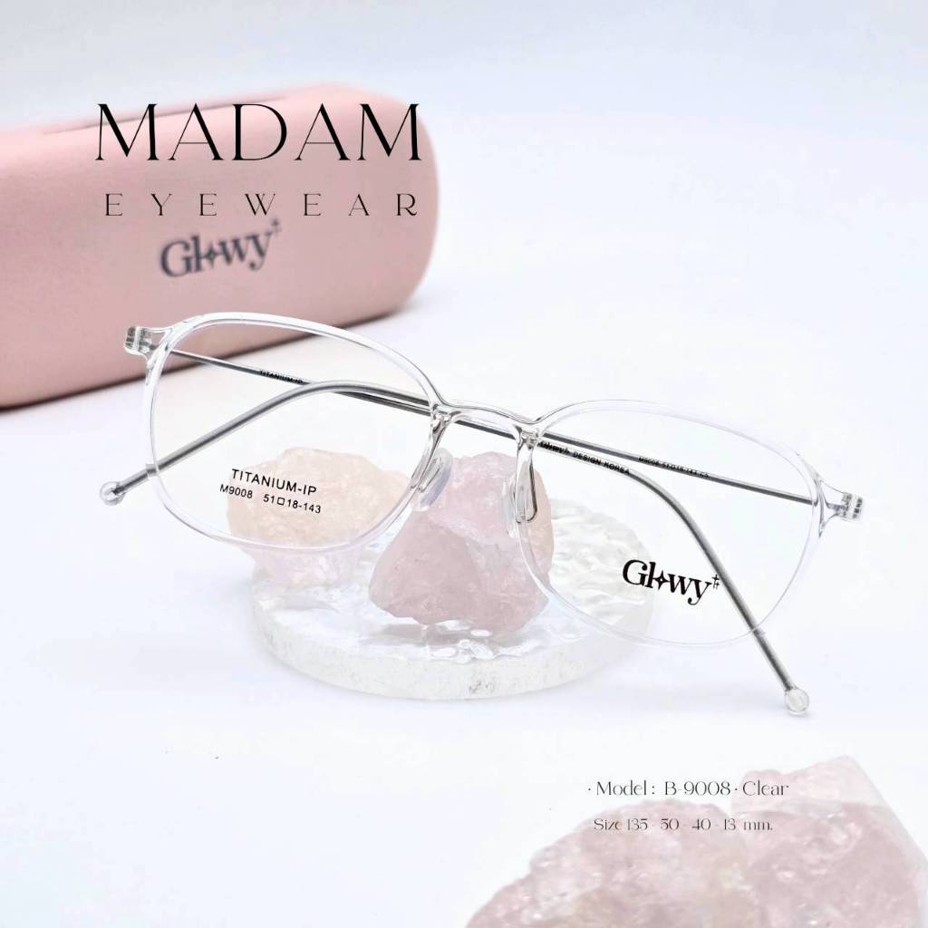 Glowy ✨ กรอบพลาสติกทรงรีให้ฟีล old money แว่นสายตาสั้น/แว่นกรองแสงคอม แว่นผู้หญิง (B-9008)
