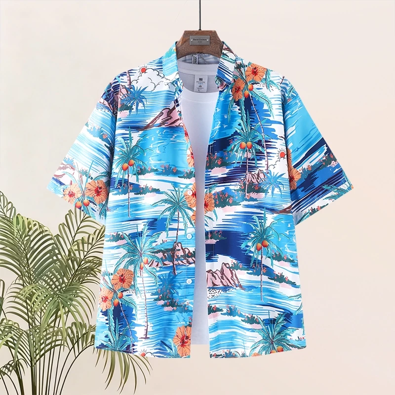 เสื้อเชิ้ตปกฮาวาย แขนสั้น ลายดอก ผ้าไหมอิตาลี สไตล์เกาหลี thumbnail 7