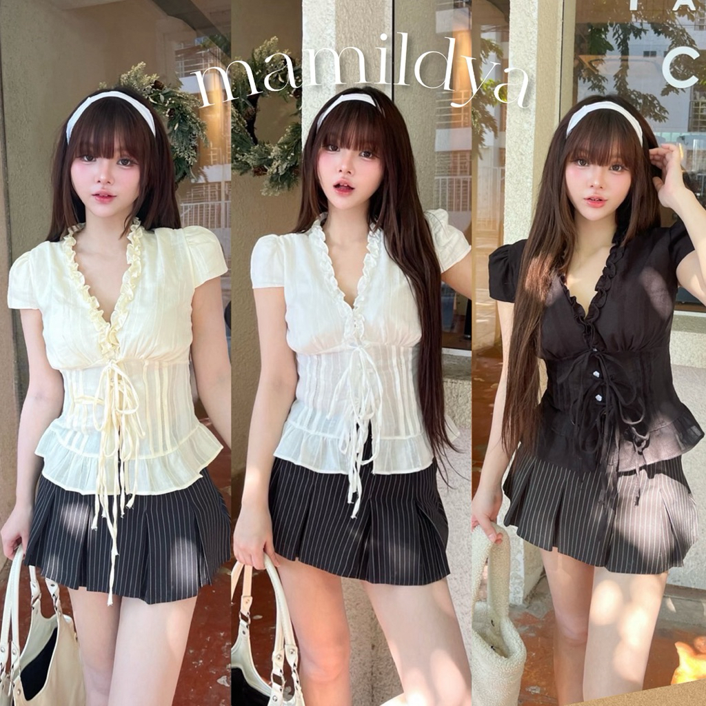 🌟Mamildya.shop🌟 เสื้อผูกหน้า ติดกระดุม/ J2-5/NUSA-เกล็ด⚫