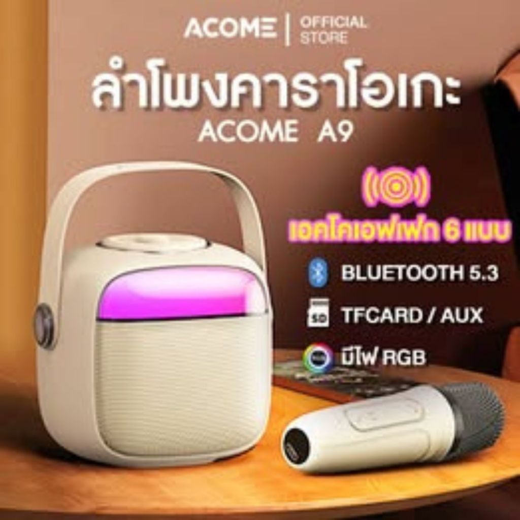 ACOME ลำโพงบลูทูธ A9 ลำโพงคาราโอเกะ ไมค์ไร้สาย Bluetooth 5.3