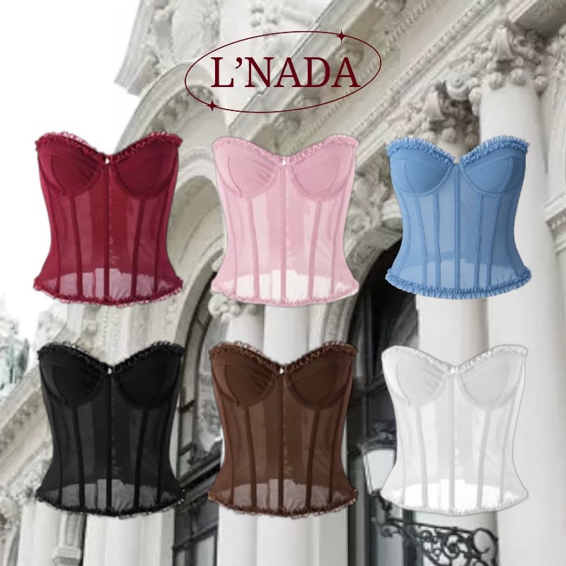 L'NADA【พร้อมส่ง】คอร์เซ็ทเกาะอก ซีทรู มี 6 สี มีซับใน ดีเทลร้อยเชือกด้านหลัง(51462THD)