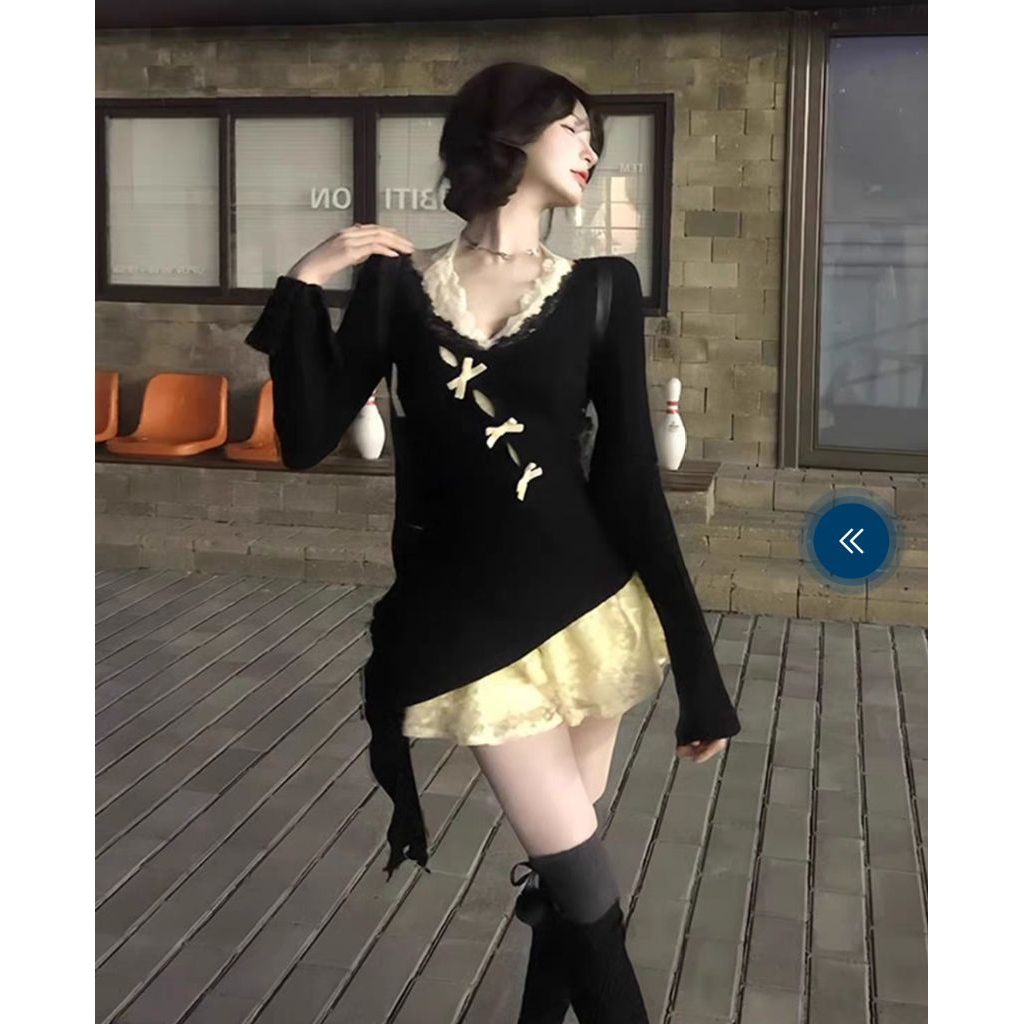 ชุดเดรส 2 ชิ้น สไตล์หวานเซ็กซี่ เดรสคล้องคอสุดหวาน พร้อมลุค หวานปนแซ่บ มาพร้อม เสื้อคลุมลูกไม้ (เสื้อคลุม + เดรส) - รูปที่ 3