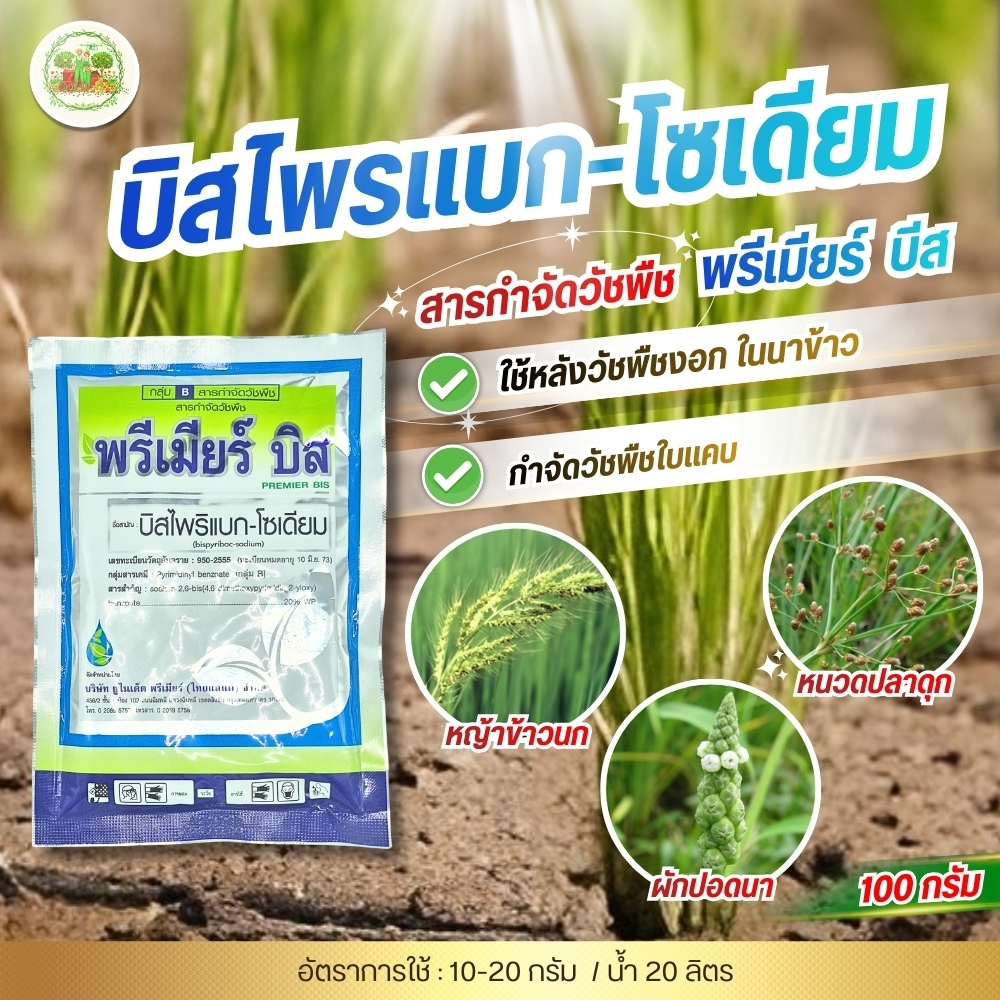 พรีเมียร์บิส #บิสไพริแบกโซเดียม กำจัดหญ้าในนาข้าว หญ้าใบแคบ  100 กรัม  #บิสไพริแบก