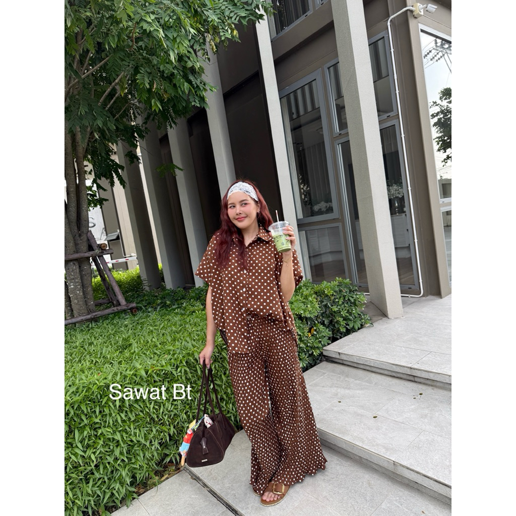 SWAT bt Pants pleated set (အသစ်) Oversize ရှေ့တိုနောက်ရှည် အင်္ကျီ + အရှည်အပ်ပလိတ် ဘောင်းဘီ