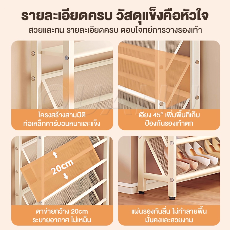 QUANU ชั้นวางรองเท้า ชั้นรองเท้า ชั้นวางรองเท้าแบบเรียบง่าย การออกแบบแบบพับได้ กันน้ำและกันสนิม ติดตั้งง่าย ทนทาน รูปที่ 7