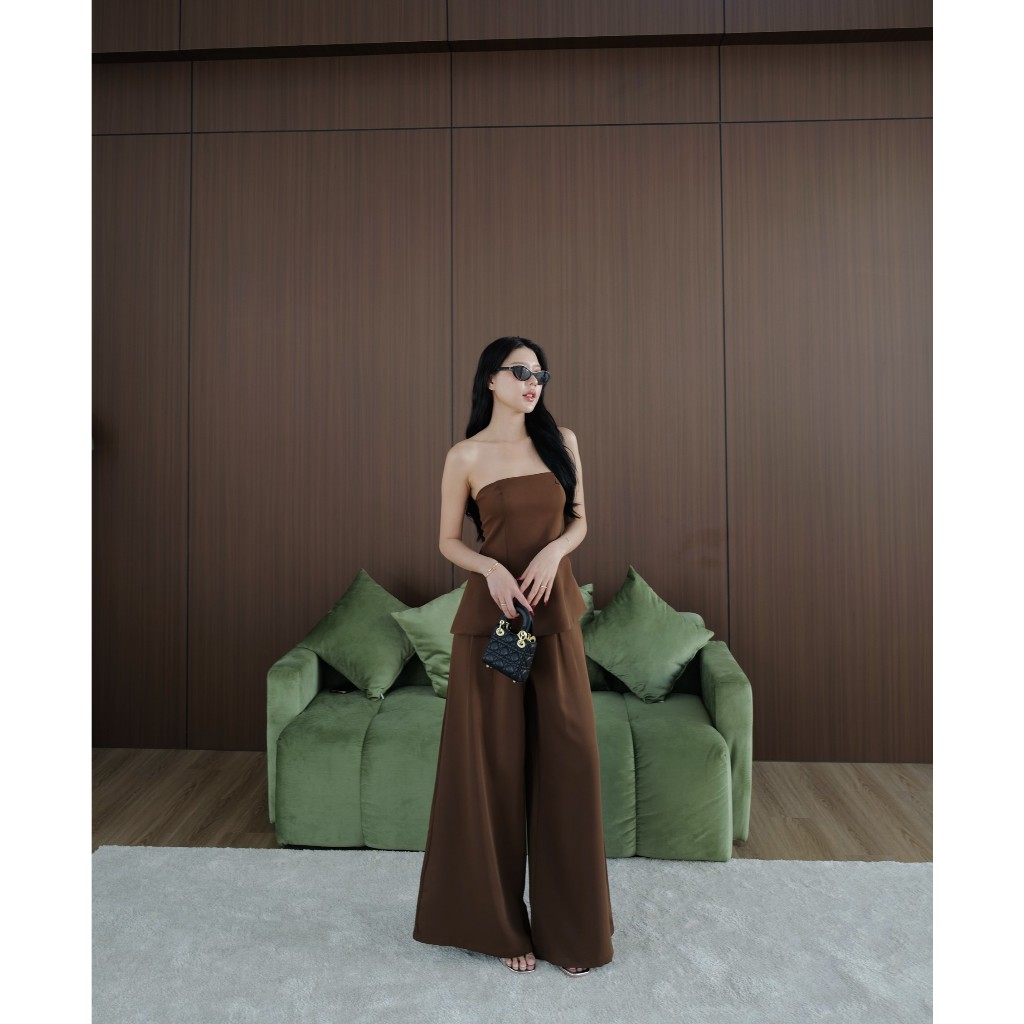 ชุดเชตเกาะอก เสื้อตัวยาวอกตรงสวย ผ่าข้าง +กางเกงทรงกระบอบใหญ่ ชิปหลัง - รูปที่ 5