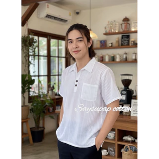 เสื้อผ้าฝ้ายด็อบบี้ คอปก/คอจีน แขนสั้น