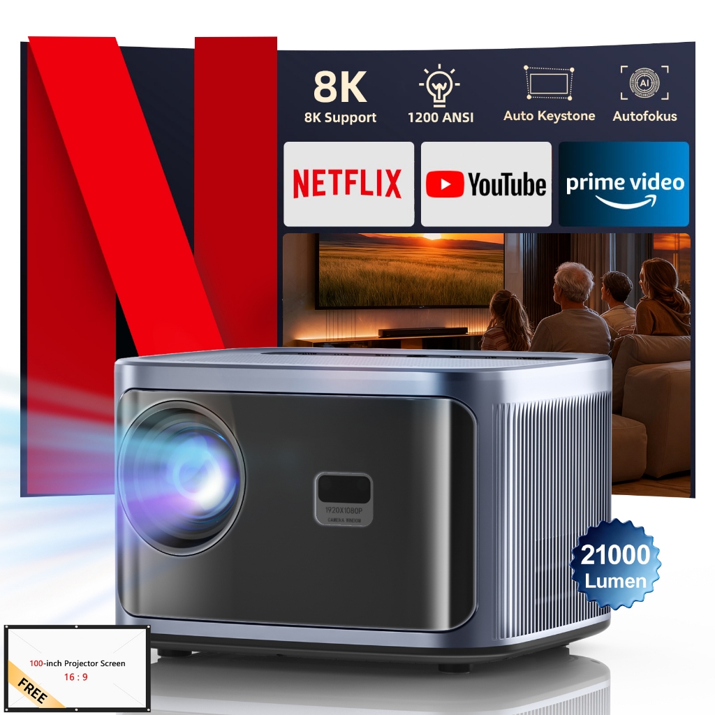 Fintex Max โปรเจคเตอร์ 1200ANSI 8K UHD โปรเจคเตอร์ เชื่อมต่อ wifi bluetooth projector การฉายภาพอัจฉร