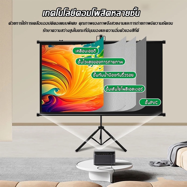 16:9 จอโปรเจคเตอร์ 4K จอรับภาพ รองรับการฉายภาพ 3D พับได้ แบบตั้งพื้น แขวนผนัง เหมาะสําหรับใช้ ในบ้าน สํานักงาน กลางแจ้ง - รูปที่ 3