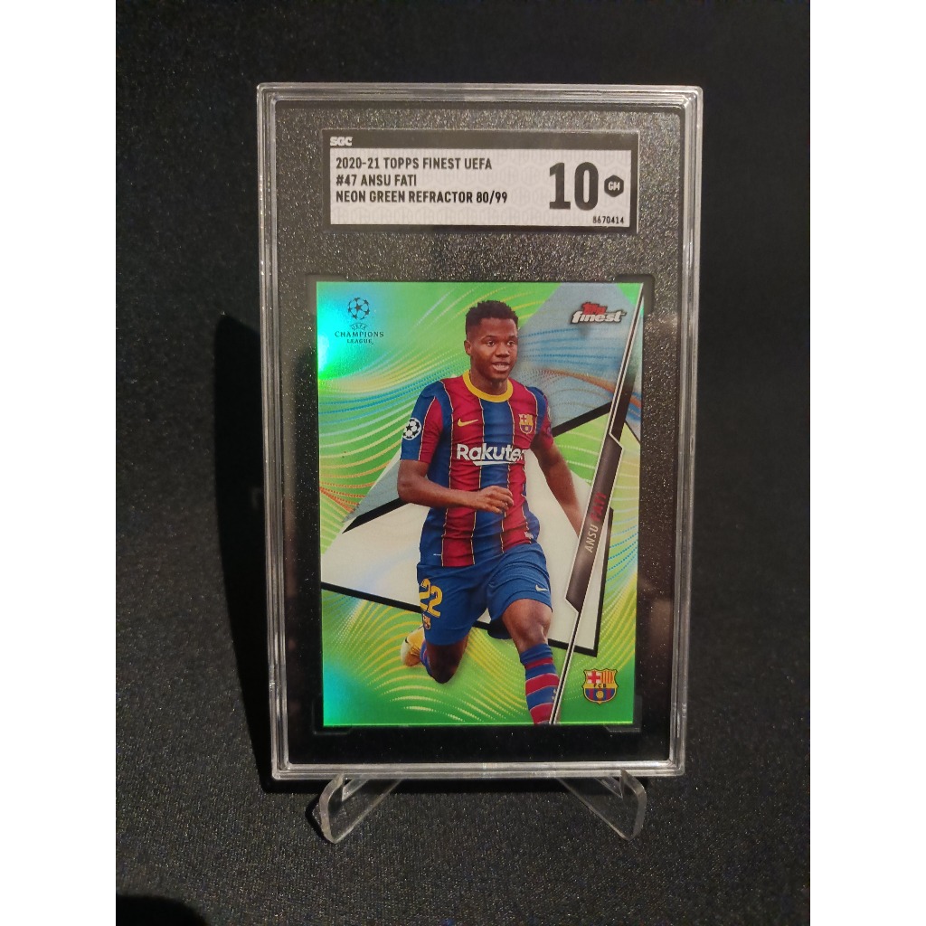 Ansu Fati 2020 Topps Finest #47 Neon Green Refractor 80/99 SGC 10 Gem Mint