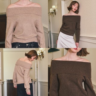 CHUUCHOP - (S-XL) Atom Top เสื้อปาดไหล่ไหมพรมแขนยาว (CT008)