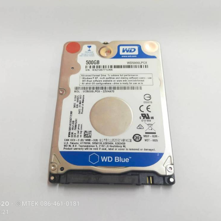 ฮาร์ดดิสก์ (HDD) 2.5 SATA 500GB (สินค้ามือสอง)