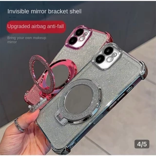 เคสแหวนเพชร ตั้งได้ สำหรับ iPhone X 11 13 14 15 16 16Pro max 15Pro เคสกระจก สวยหรู กากเพชร แหวนกระจก 2in1 กันกล้อง BB1