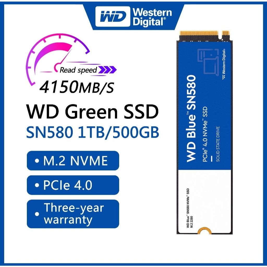 SSD (เอสเอสดี) 1 TB SSD (เอสเอสดี) WD BLUE SN580 - PCIe 4x4/NVMe M.2 2280 (WDS100T3B0E)