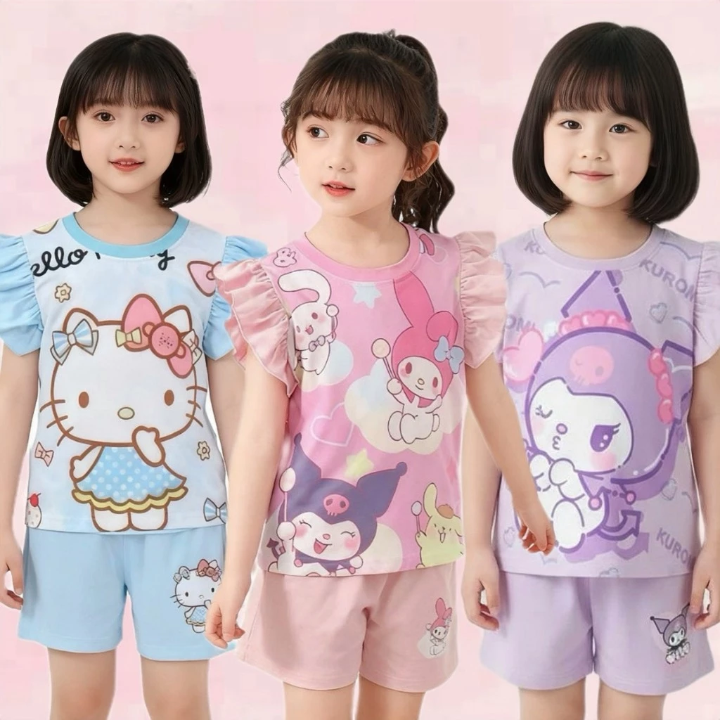 BB080 ชุดเด็ก ชุดแขนสั้นเด็ก ผ้านิ่มเด้ง เสื้อแขนสั้นพิมพ์ลายการ์ตูนน่ารัก แขนปีกนก