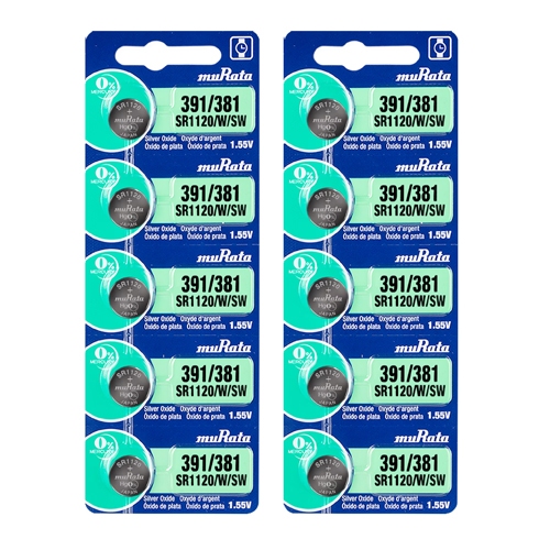 ถ่านกระดุม MURATA SR1120SW,SR1120W,391,381ของแท้ 1.55V  จำหน่ายแบ่งขายกับยกแผงละ 5ก้อน