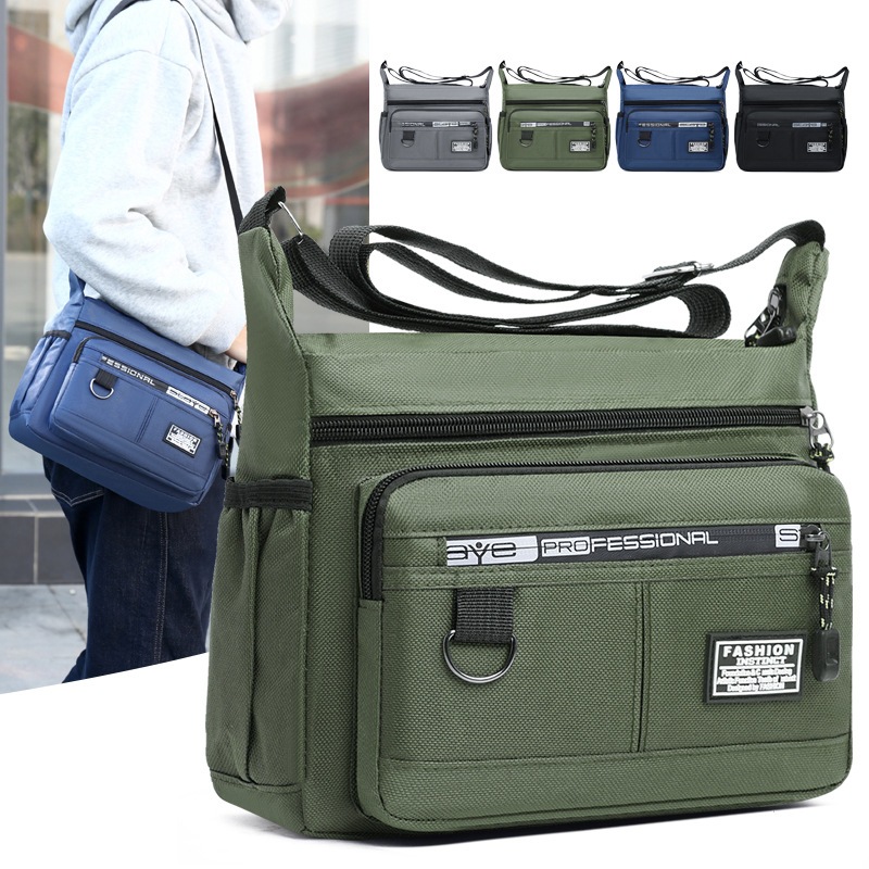 กระเป๋าสะพายข้างผู้ชาย ดีไซน์เรียบง่าย มีหลายช่อง กันน้ํา 4 สี (ดํา/น้ําเงิน/เทา/เขียว) ใช้งานกว้าง.ใช้แคมป์ปิ้ง ท่องเที