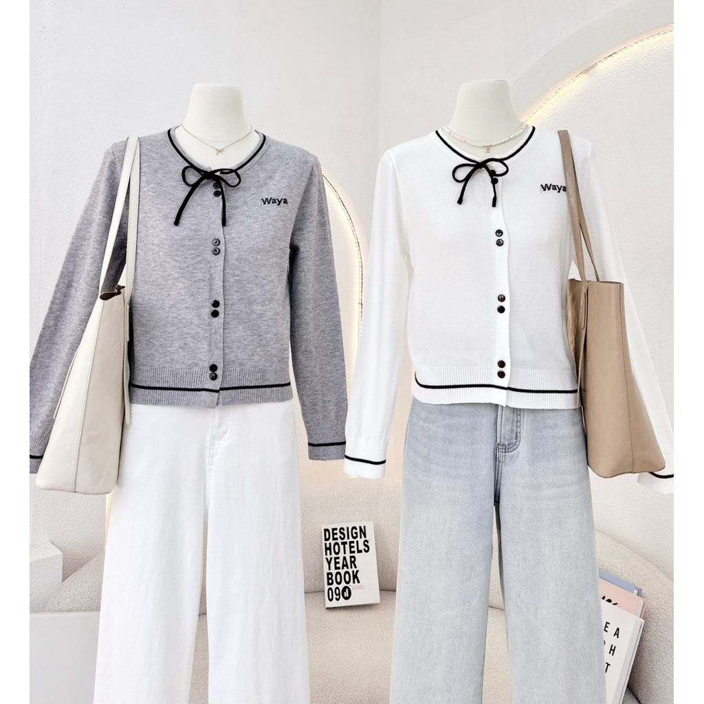 WA YA เสื้อคาดิแกนไหมพรม กระดุมหน้า (2) - รูปที่ 5