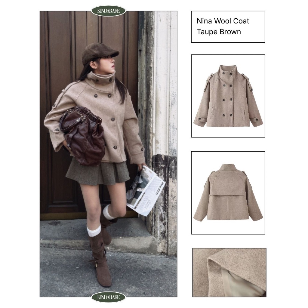 KINDARARE - Nina Wool Coat | เสื้อโค้ทผ้าวูลกระดุมปิดคอ พร้อมส่ง (พร้อมส่ง)