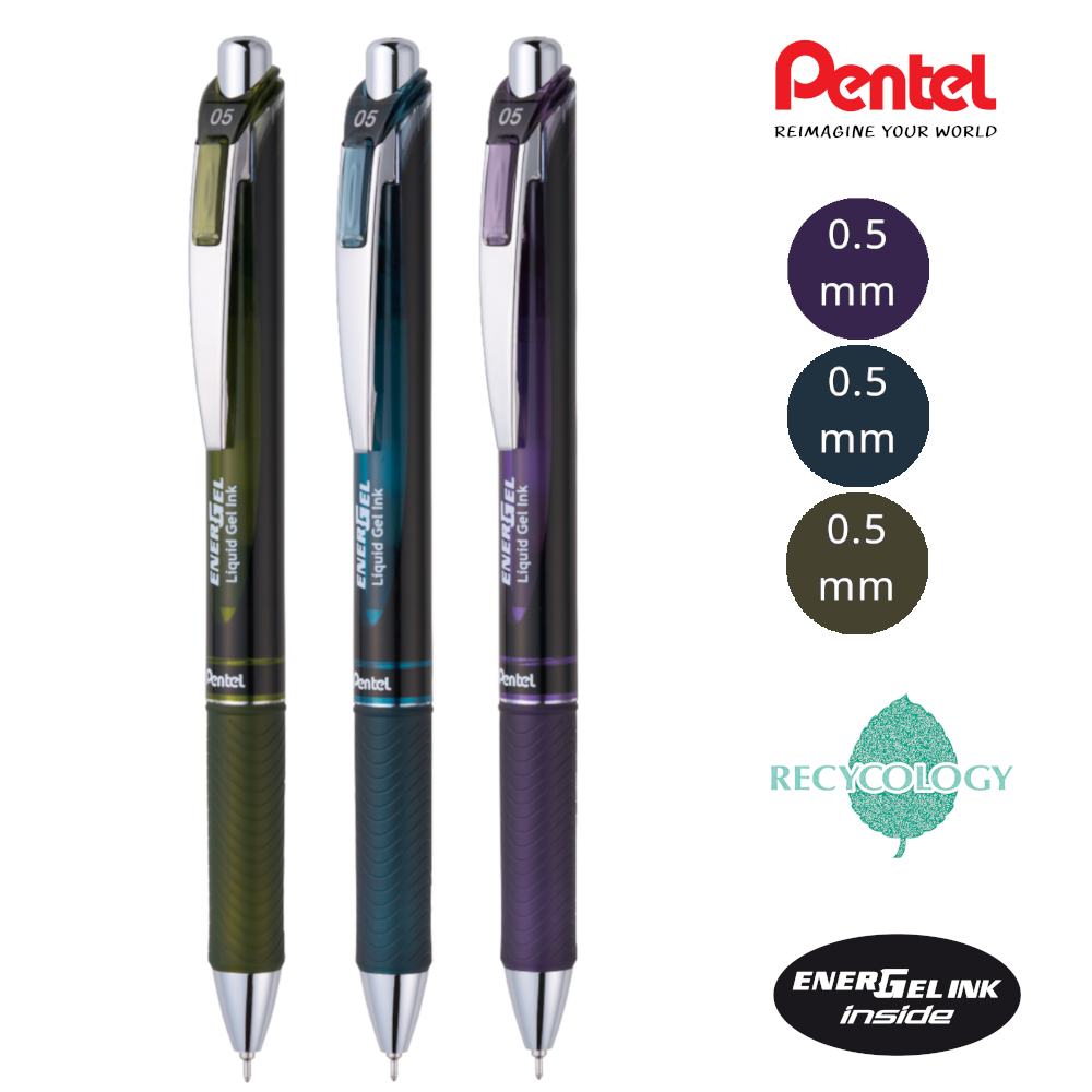 Pentel ปากกา Energel แบบกด ขนาด 0.5 มม หมึกโทนดำ เขียว ฟ้า ม่วง และไส้เติม