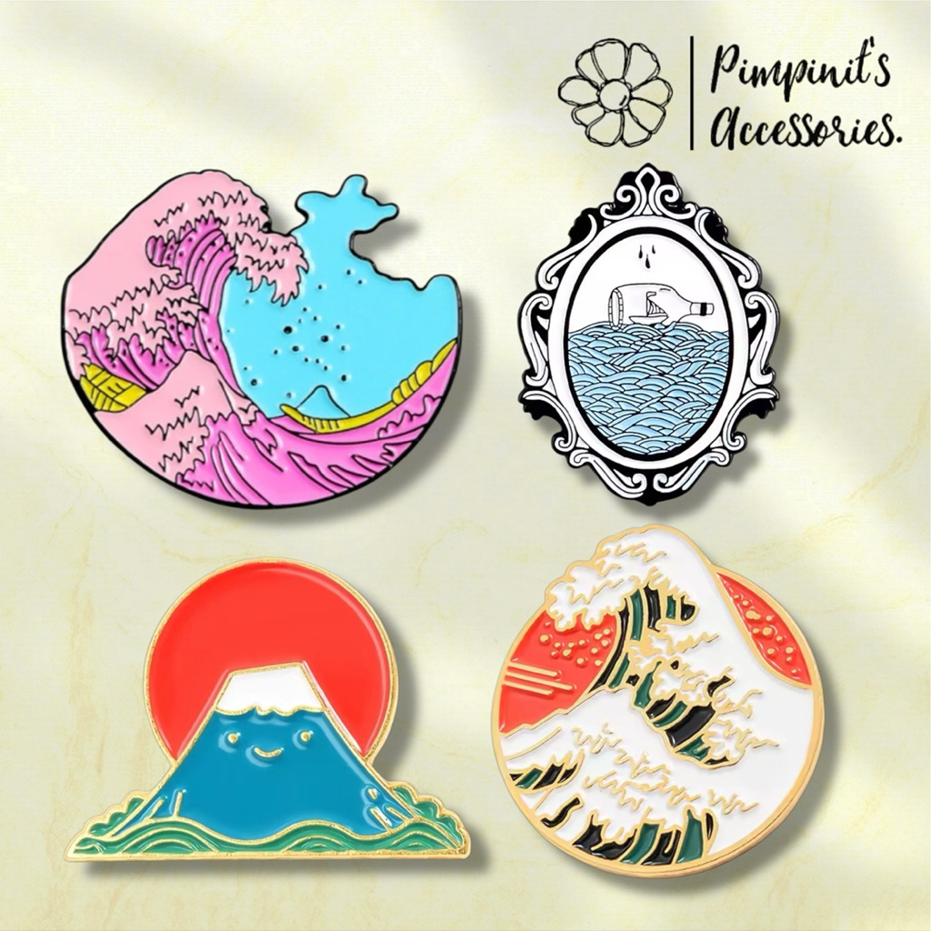 ✿ ร้านในไทยพร้อมส่ง : เข็มกลัดเซ็ทคลื่นยักษ์นอกฝั่งคานากาวะ | THE GREAT WAVE OFF KANAGAWA Enamel Brooch Pin Set. - รูปที่ 2