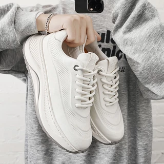 Menshoes size 37-45 รองเท้าผ้าใบผู้ชาย หนังนิ่ม ทรงเท่ห์ เสริมสน 5 ซม