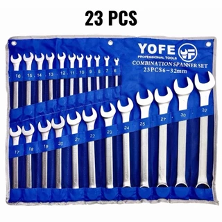 YOFE ชุดประแจ ข้างแหวน ปากตาย ประแจแหวนข้างปากตาย 6-32mm 23ชิ้น (สีนำ้เงิน)