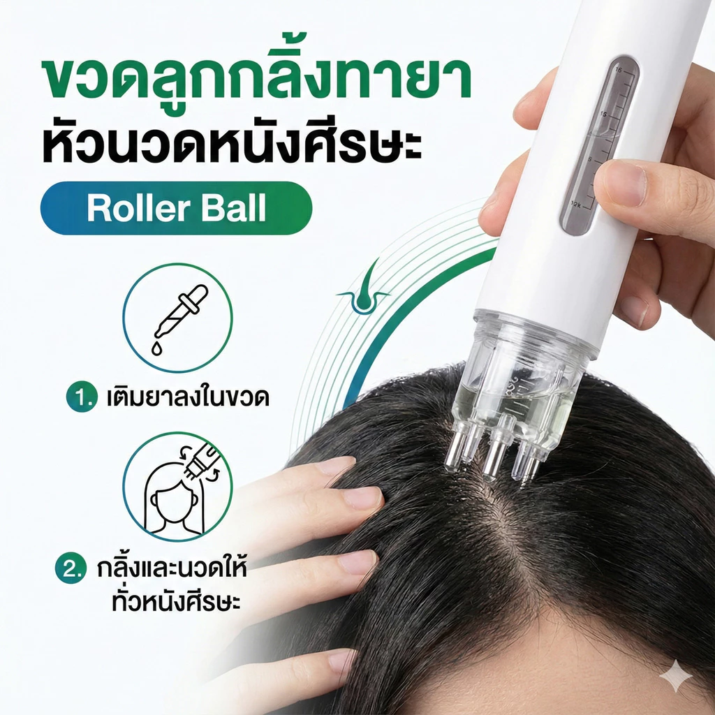 [ส่งจากกรุงเทพ] ขวดลูกกลิ้งทายา 15ml Roller Ball หัวแปรงนวด ใช้ง่ายไม่เลอะมือ สำหรับทายาบนหนังศีรษะ