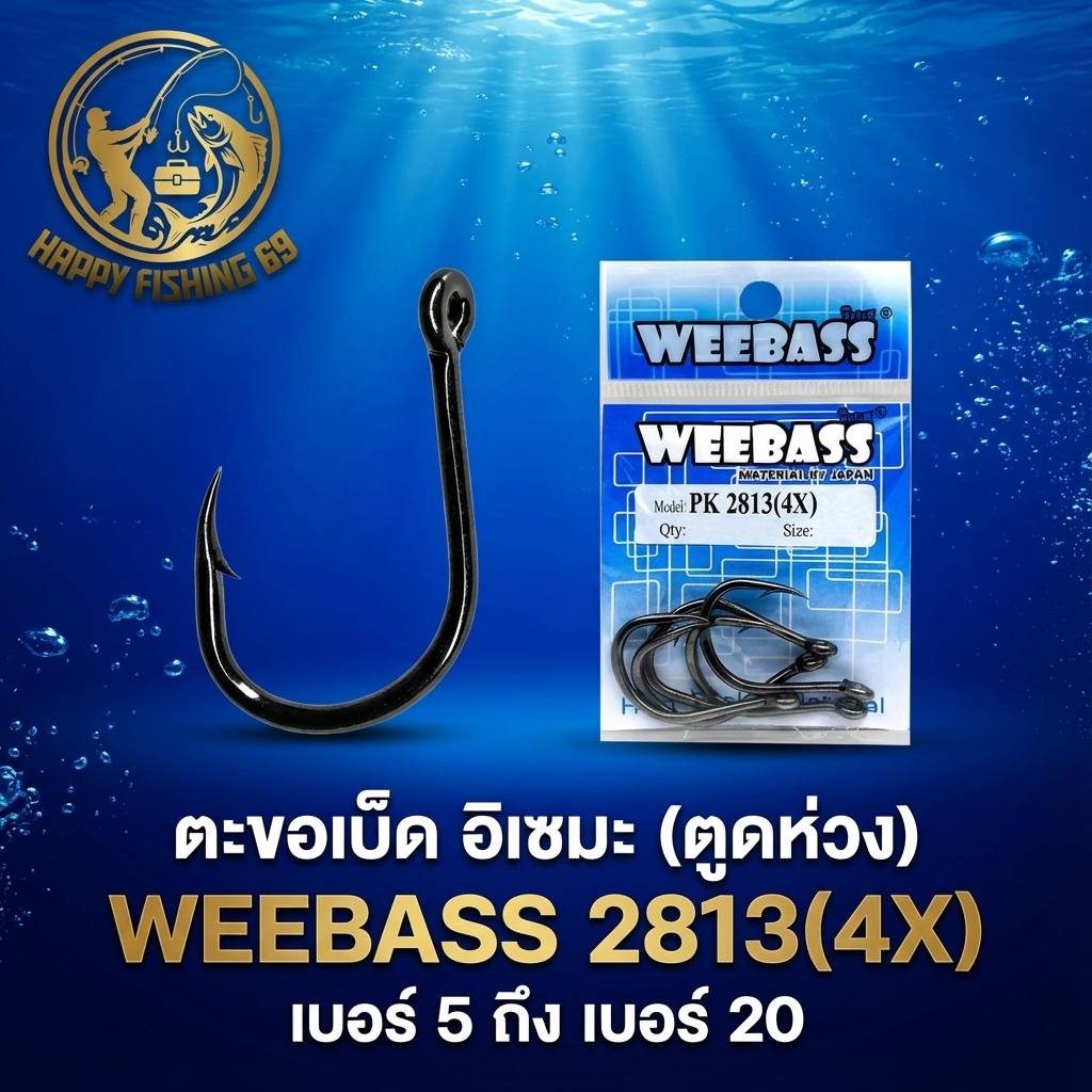 [item033] ตะขอเบ็ด อิเซมะ (ตูดห่วง) WEEBASS 2813(4X) เบอร์ 5 ถึง เบอร์ 20