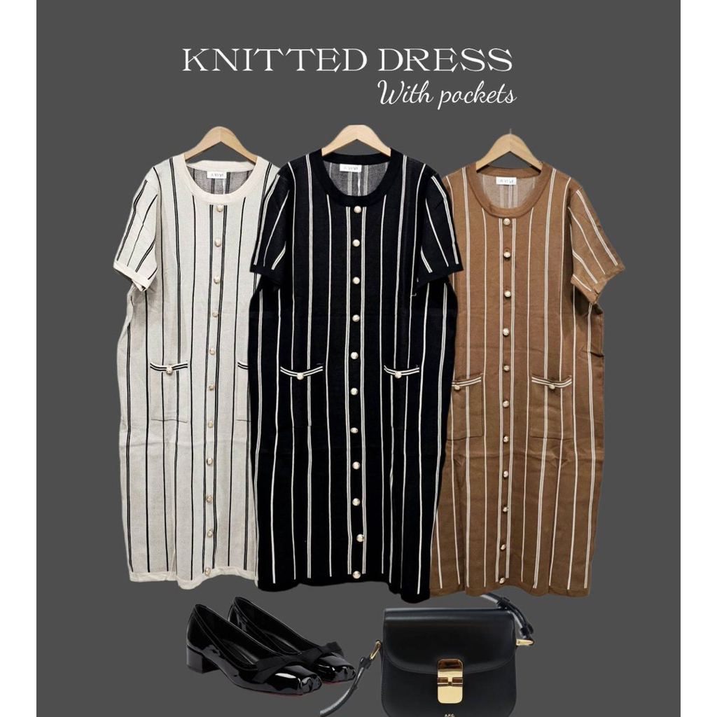 เดรสไหมพรมทอลายทางลง มาใหม่