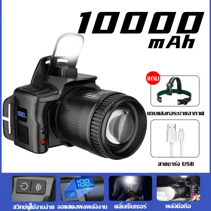 U8ไฟฉาย LED คาดหัวแบบเซนเซอร์ ไฟสีขาวแรงสูง กันน้ำ ใช้งานยาว 3 โหมด ชาร์จ Type-C