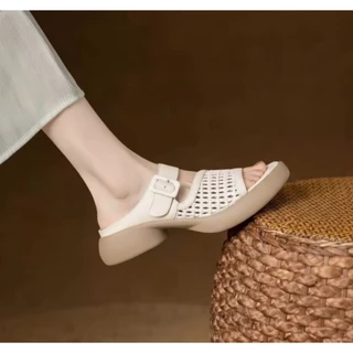 Shoes I amm B36 รองเท้า เปิดหัว มีสไตล์พร้อมสายรัดถักหัวเข็มขัด ปรับได้ พื้นนุ่มเด่ง เบา สวมใส่งาย