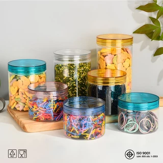 10ชิ้น เซ็ตกระปุก PET ฝาใส ทรงกลม ขนาด 80mm ความจุ 200–1000ml ใส่อาหาร ขนม คุกกี้ Free แผ่นโฟม Food Grade HC80