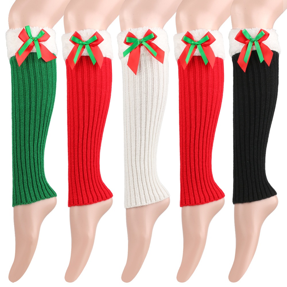 ถุงเท้าหุ้มขาแบบไร้นิ้ว ปอกแขนปอกขาคริสต์มาส-ใส่ได้ทั้งสองแบบ