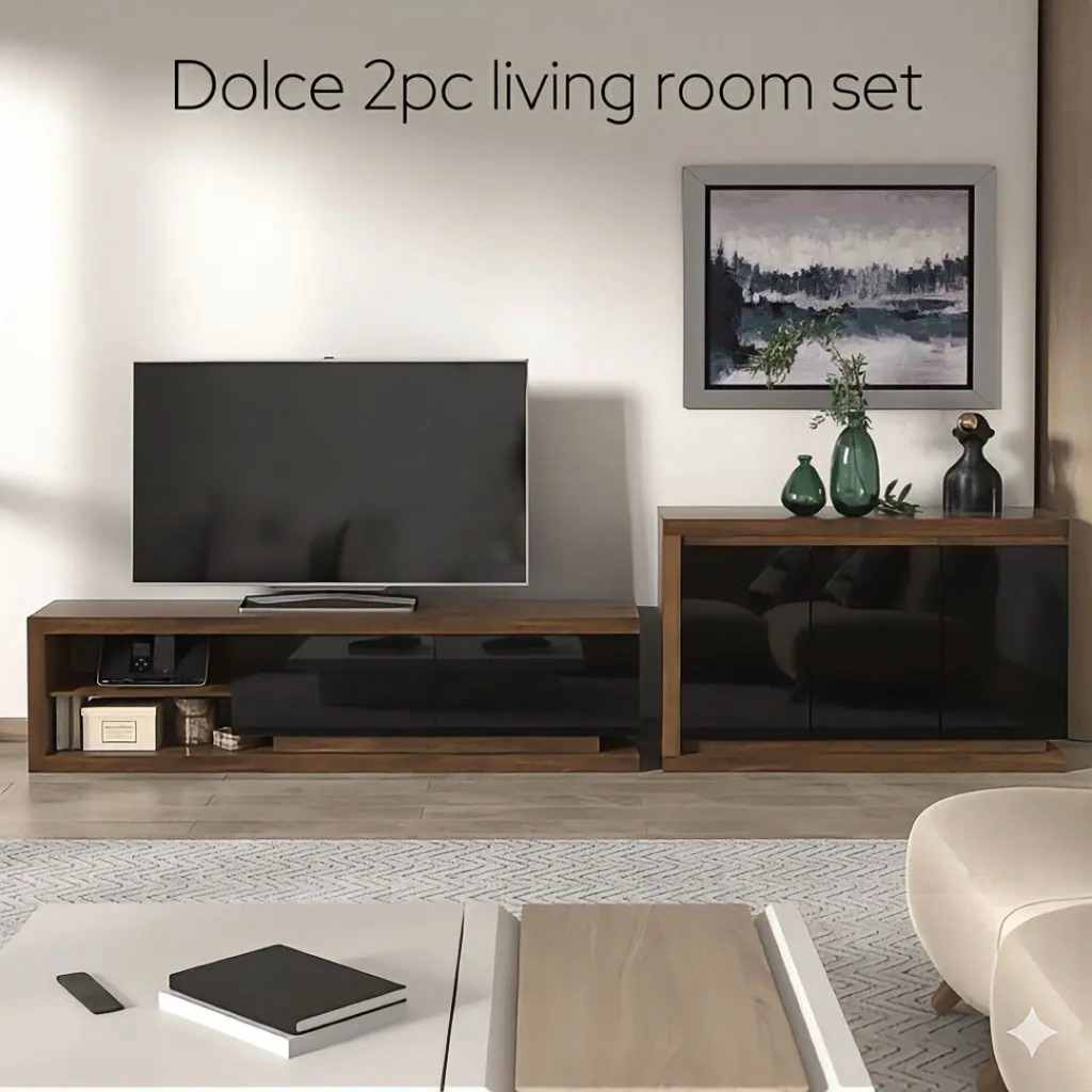 Tomato Home ชั้นวางทีวี75นิ้ว Dolce หน้าบานสีดำเงา High gloss กว้าง180ซม I ชั้นวางทีวีมินิมอล ราคา ถูกที่สุด ดีลบีเคเค แกลเลอรีภาพที่ 4